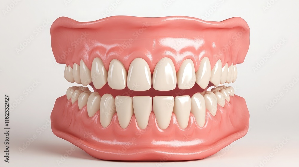 Fototapeta premium A detailed top view of dentures showing the realistic arrangement of teeth and gums