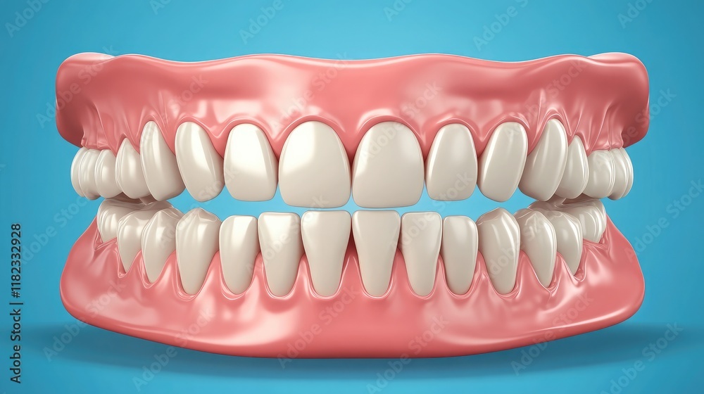 Obraz premium A detailed top view of dentures showing the realistic arrangement of teeth and gums