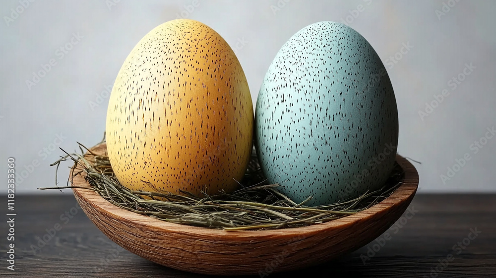 Easter wooden eggs in the nest. the DIY concept. Space for the text. Happy Easter. Chicken for coloring with paints. DIY for children and adults. Product card. Easter decor. Easter wooden eggs in the nest. the DIY concept. Space for the text. Happy Easter. Chicken for coloring with paints. DIY for children and adults. Product card. Easter decor.