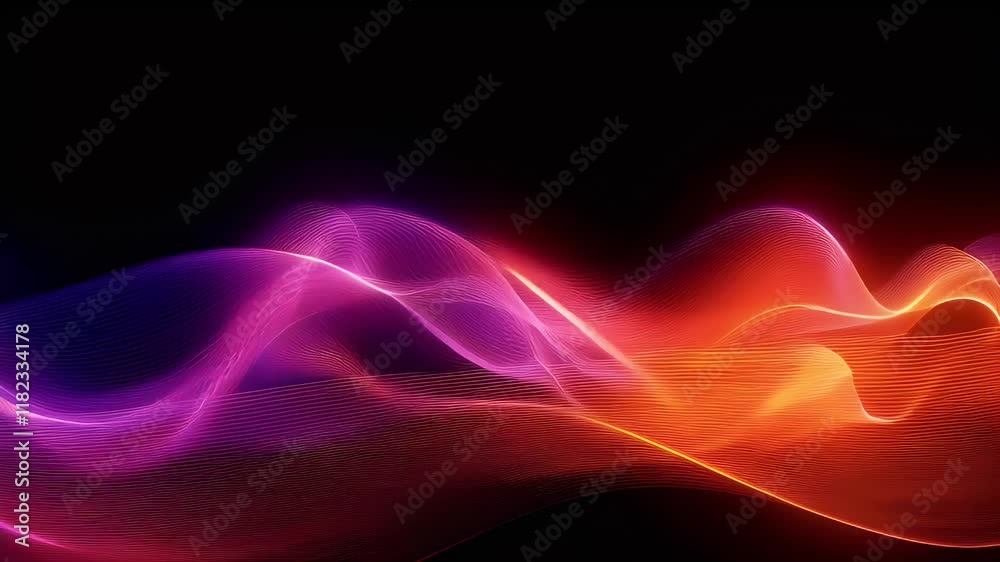 Abstract Glowing Waves of Purple, Orange, and Pink on Black Background