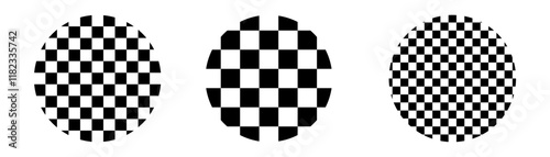 Chess pattern sphere globe set, Optical illusion checkerboard ball, Vector illustration.