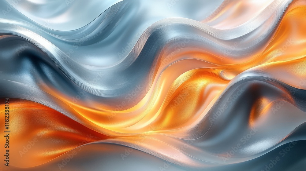 Abstract Background - 3D Render, Flowing, Wavy, Golden, Silver, Metallic, Fluid, Dynamic, Elegant, Smooth Abstract Background - 3D Render, Flowing, Wavy, Golden, Silver, Metallic, Fluid, Dynamic, Elegant, Smooth