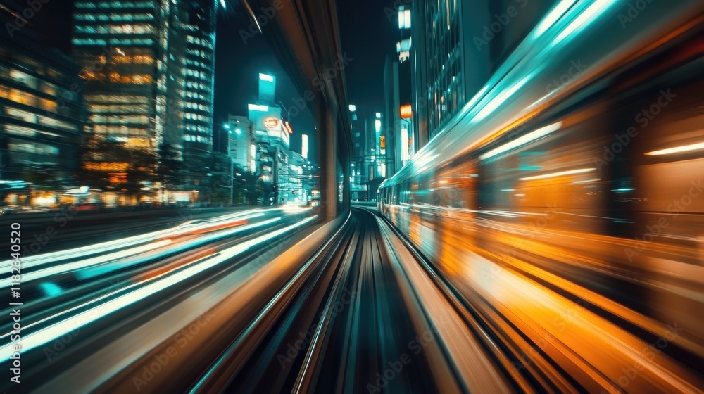 fast moving train in futuristic city at night with motion blur effect creating a sense of speed and technology
fast moving train in futuristic city at night with motion blur effect creating a sense of speed and technology