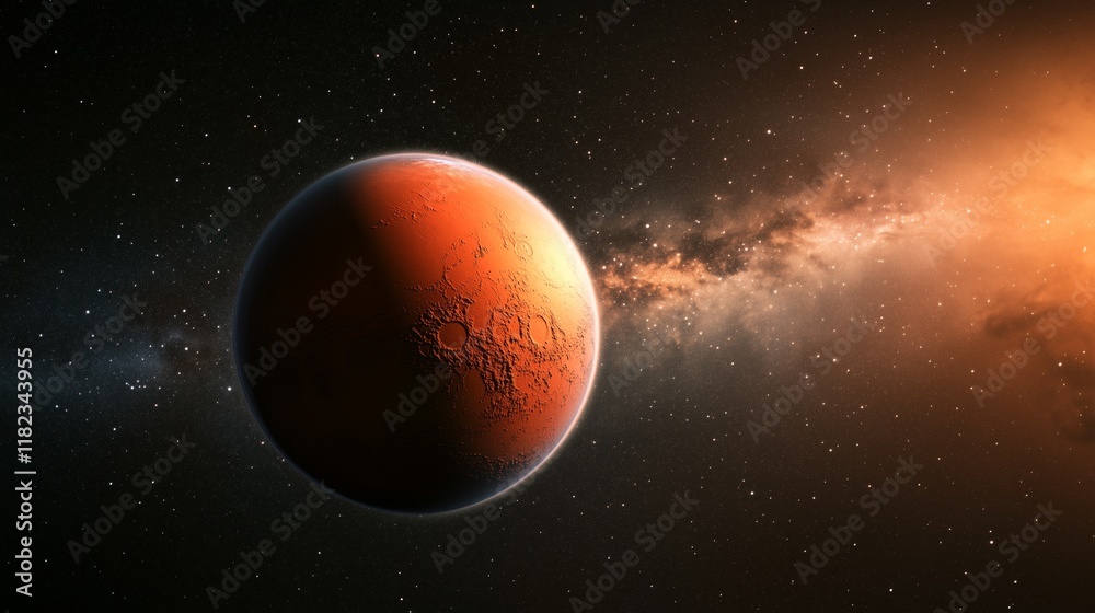 Panoramic view of Mars with a starry background Panoramic view of Mars with a starry background