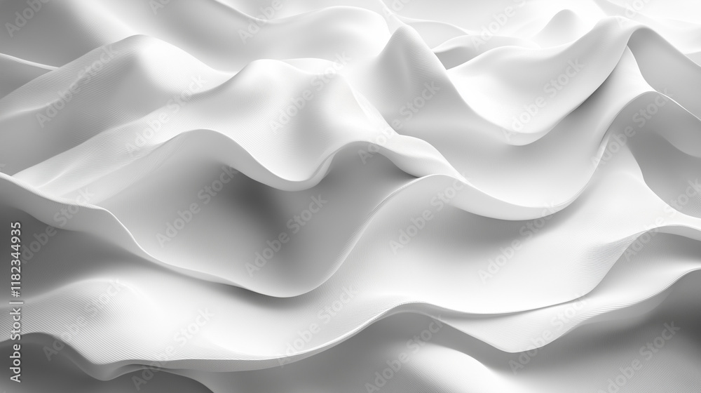 Flowing fabric waves, abstract sound visualization, white background banner copy space Flowing fabric waves, abstract sound visualization, white background banner copy space