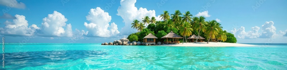 tropical island getaway with empty space for product, outdoor activity, summer relaxation tropical island getaway with empty space for product, outdoor activity, summer relaxation