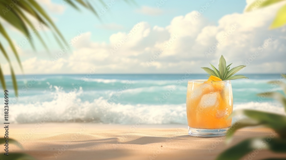 Obraz premium Tropical Beach Cocktail: Summer Relaxation by the Ocean