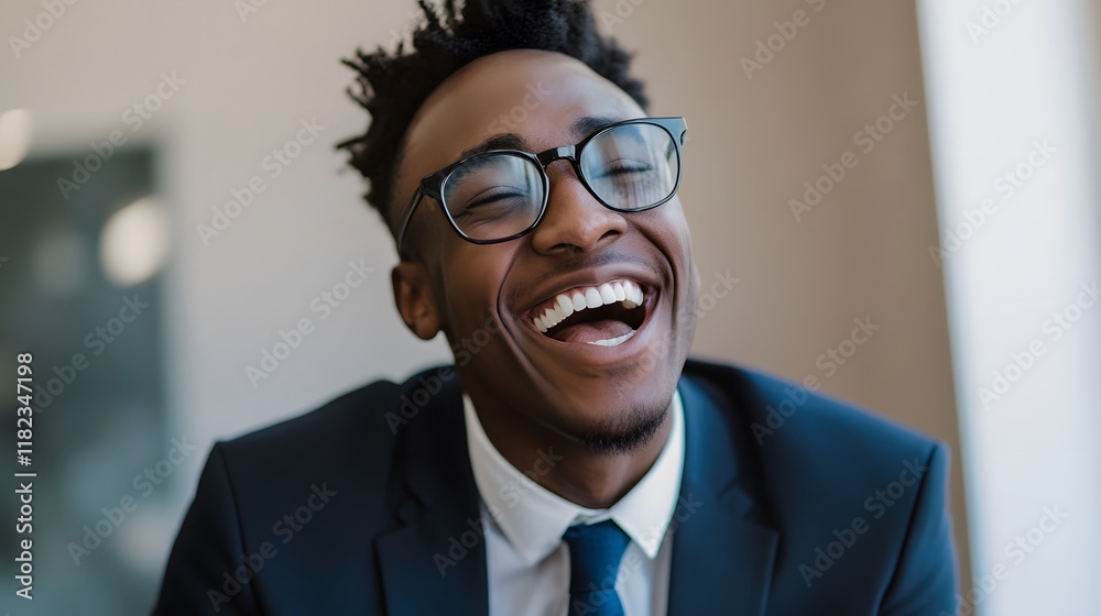 Smiling man in a suit enjoying a joyful moment indoors