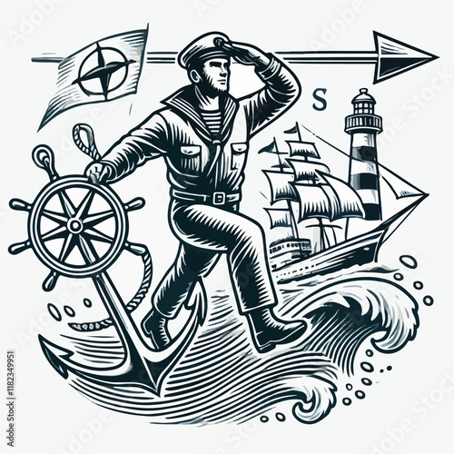 cool minimalist sailor character vector