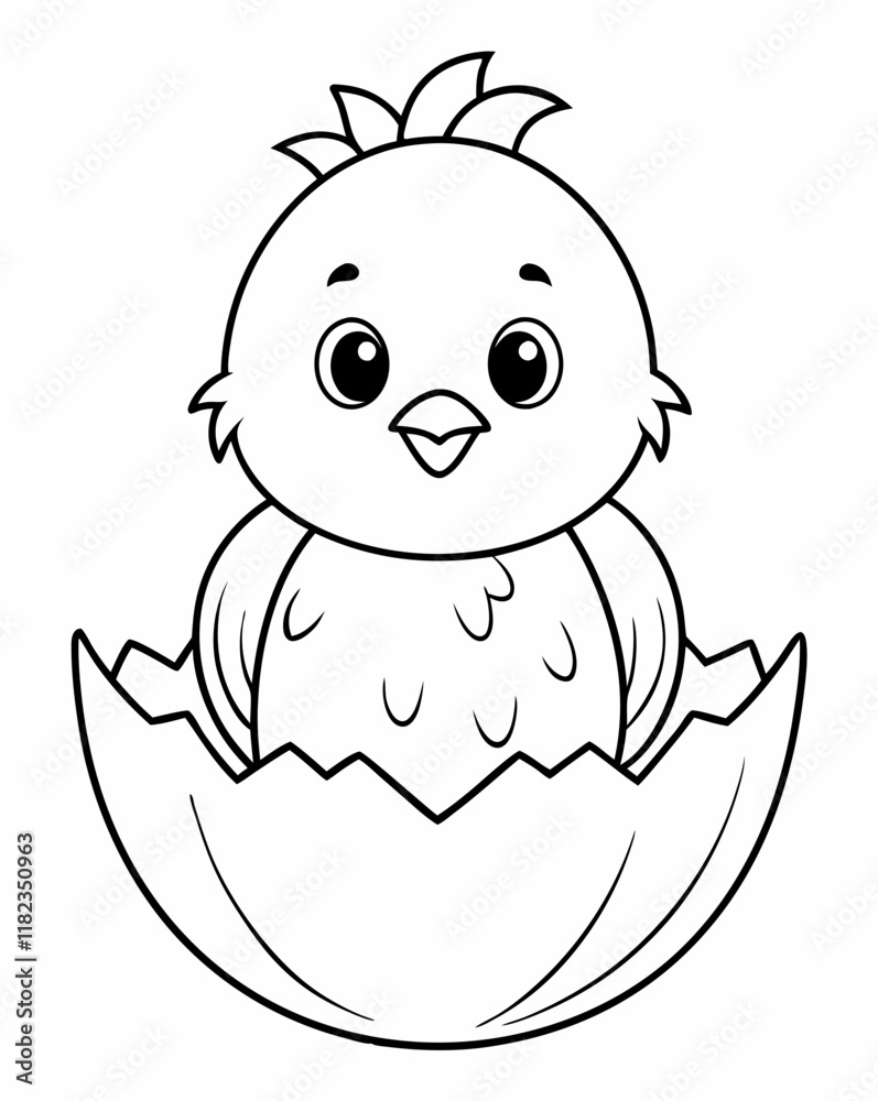 Fototapeta premium Baby Chick Hatching from Egg Coloring Sheet - Adorable Printable for Kids.