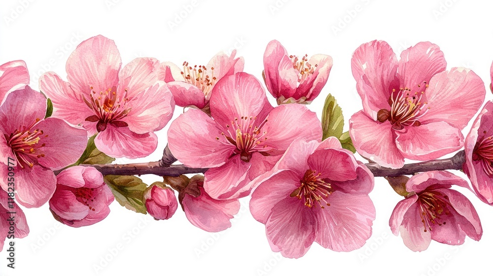 Pink cherry blossom flowers on a branch. Pink cherry blossom flowers on a branch.