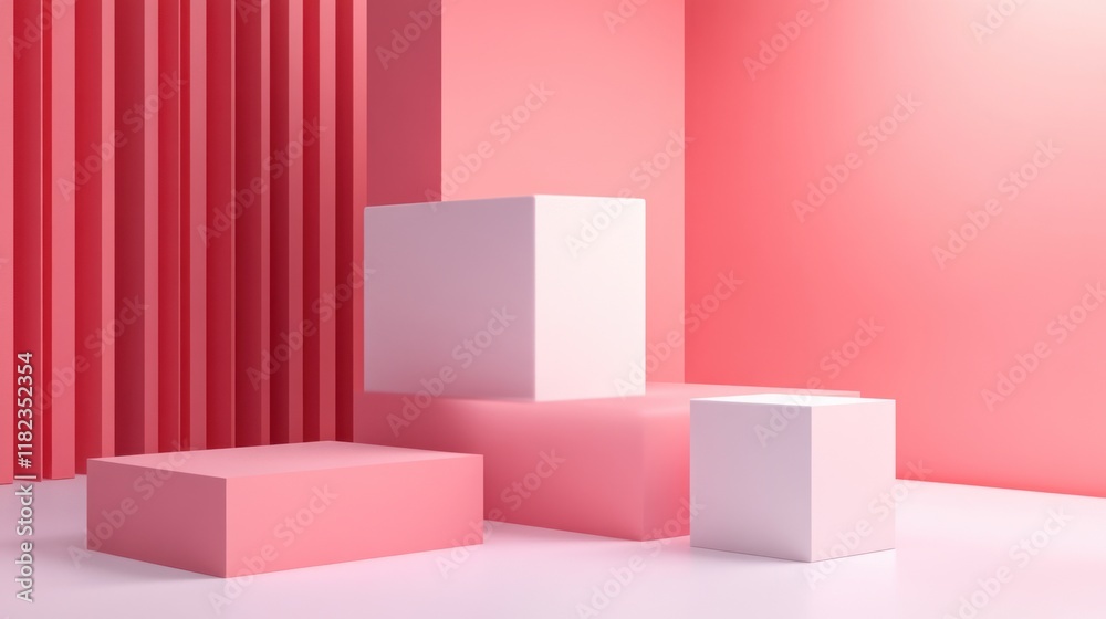 Obraz premium Abstract Minimalist Pink and White Cube Display