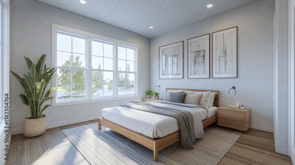 Fototapeta premium Modern Bedroom Design with Natural Light and Minimalist Decor