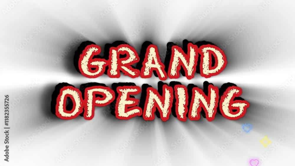 white and red 3D grand opening animated text video on white background for advertisement of shop opening ceremony