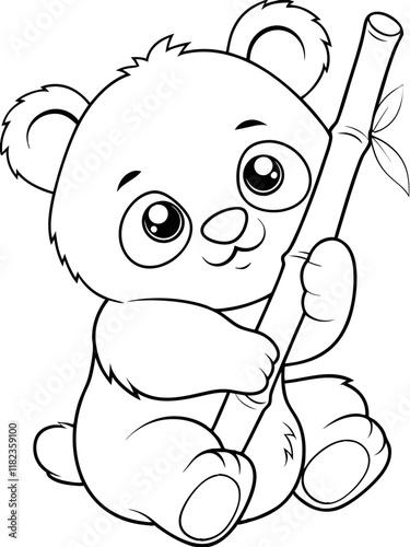 Adorable Cartoon Panda Cub Holding Bamboo Coloring Page