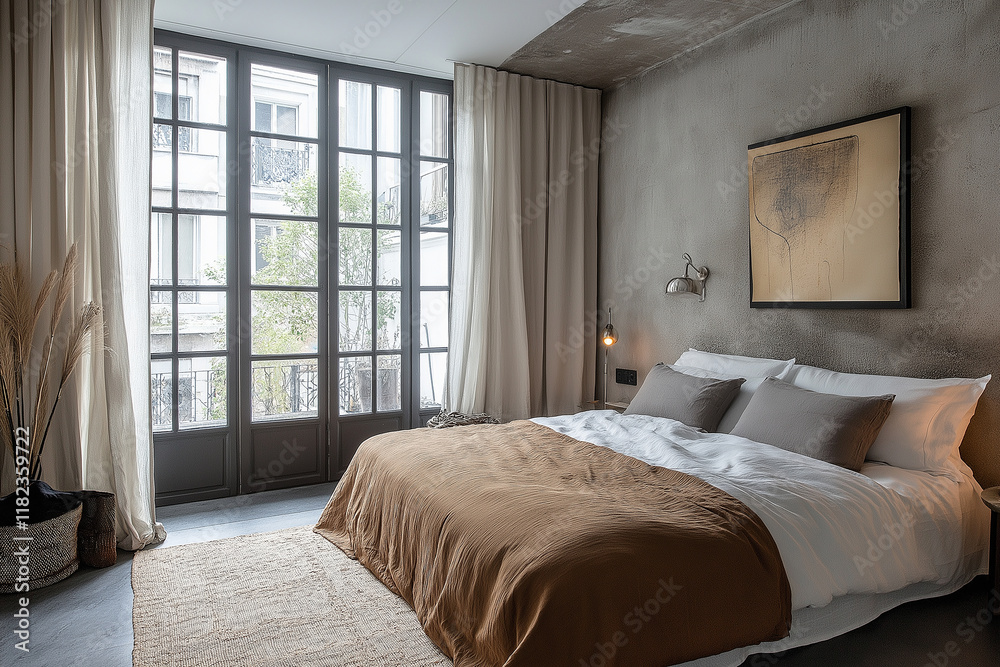 Beautiful bedroom in home. generative AI Beautiful bedroom in home. generative AI