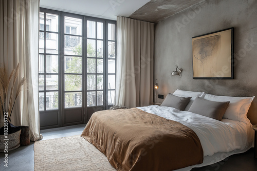 Beautiful bedroom in home. generative AI