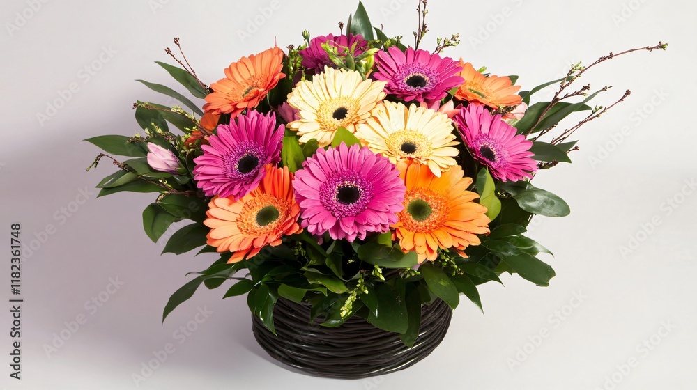 Fototapeta premium Vibrant Gerbera Daisy Bouquet in Black Basket