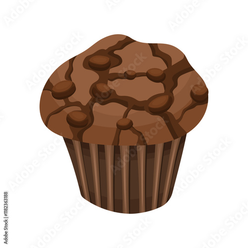 Illustration of cupcake or muffin chocolate with chocolate pieces on white background