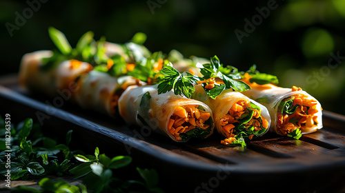 f1b0 , Pad Thai spring rolls, Thaiinspired appetizer photo