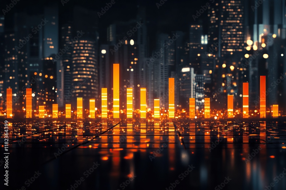 A dark background with orange glowing equalizer bars on the ground A dark background with orange glowing equalizer bars on the ground