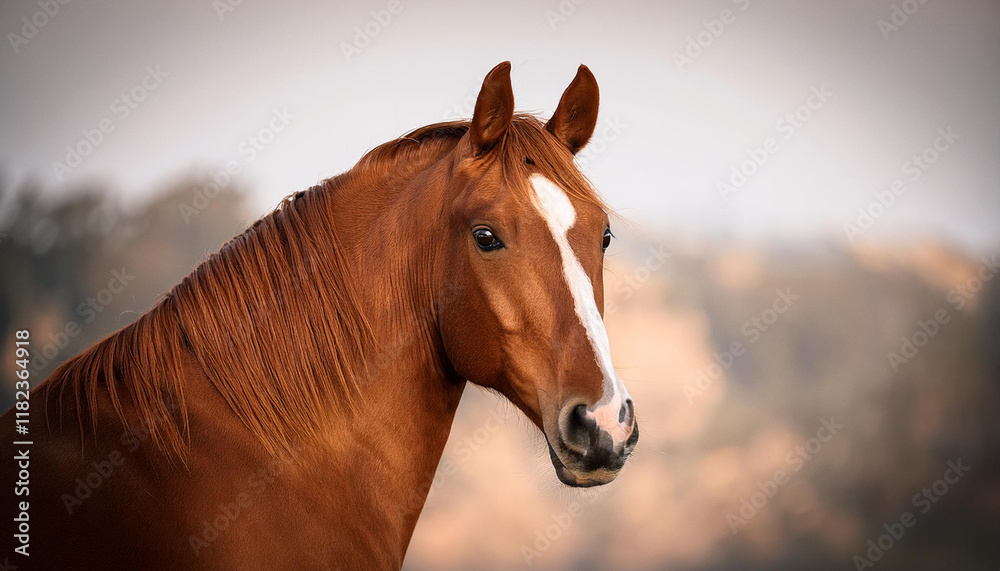 Naklejka premium portrait of red horse looking back don breed horse