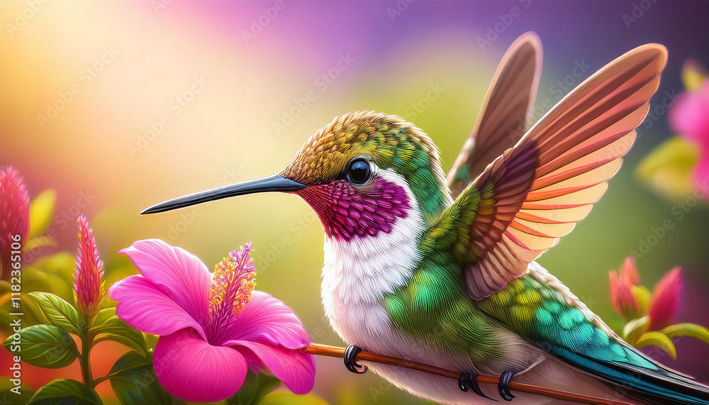 Fototapeta premium cute cartoon hummingbird illustration