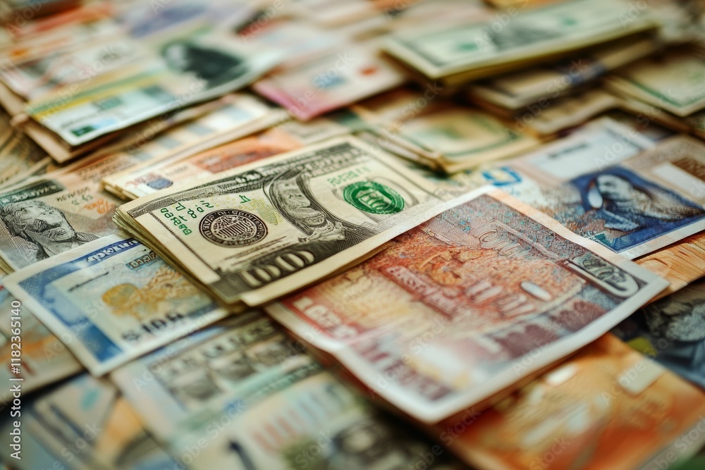 Stacks of various currency notes. Stacks of various currency notes.