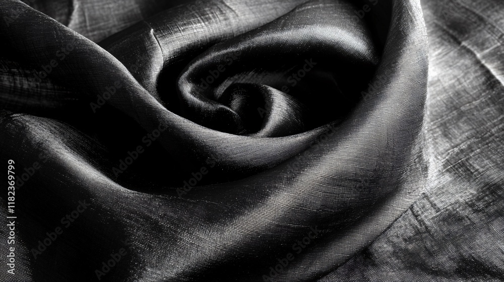 Fototapeta premium Elegant Black Silk Fabric Draped Swirls Texture