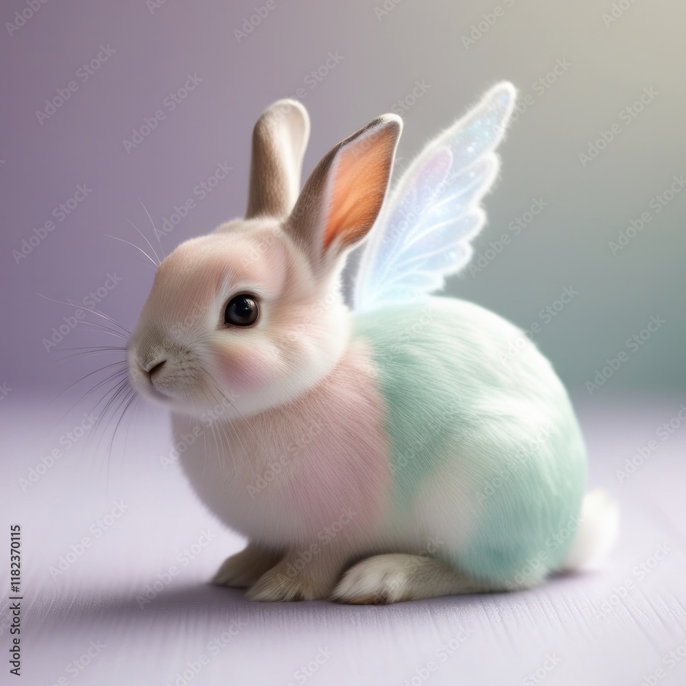 Obraz premium Fantasy baby rabbit with fairy wings. Easter or Valentine's day concept