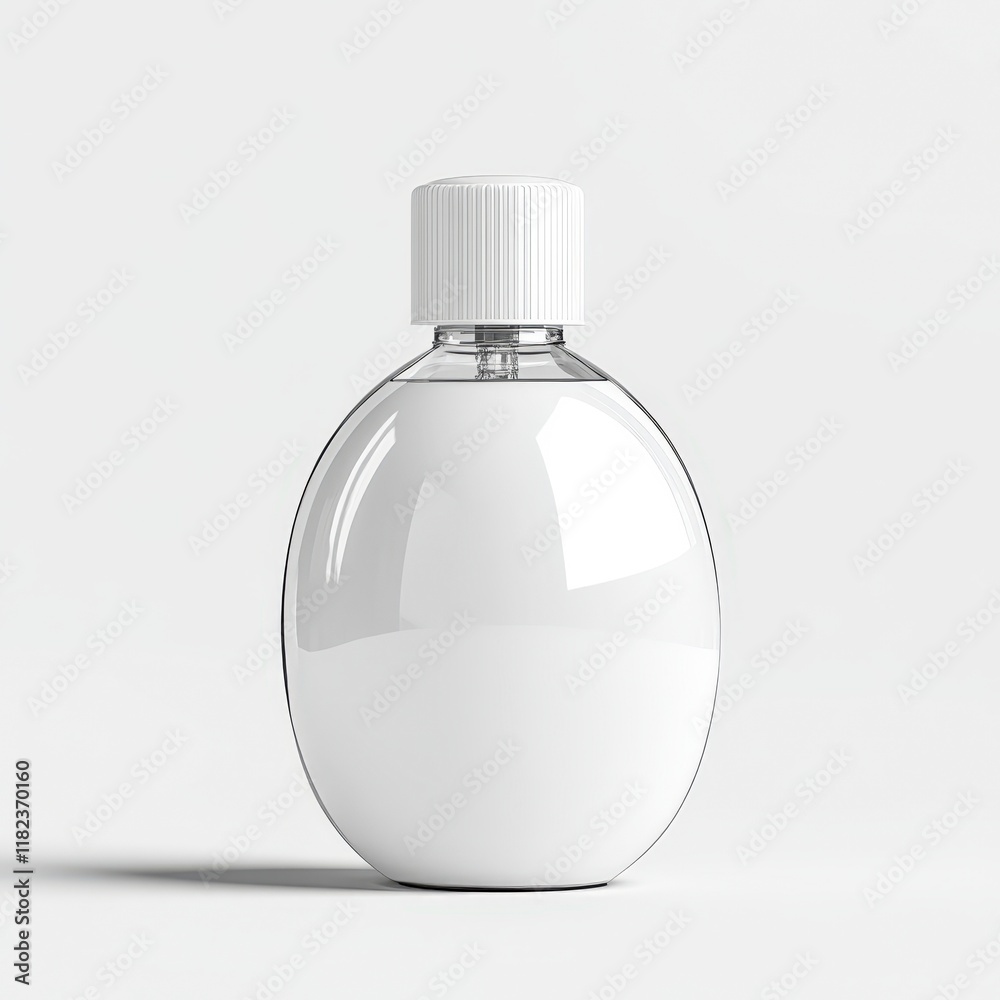 A simple, elegant white plastic bottle with a textured cap placed on a clean white background, ideal for product mockups, branding, or packaging design in skincare or beverage industries, A simple, elegant white plastic bottle with a textured cap placed on a clean white background, ideal for product mockups, branding, or packaging design in skincare or beverage industries,