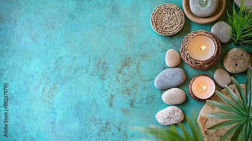 Serene Spa Background Teal Stones Candles
