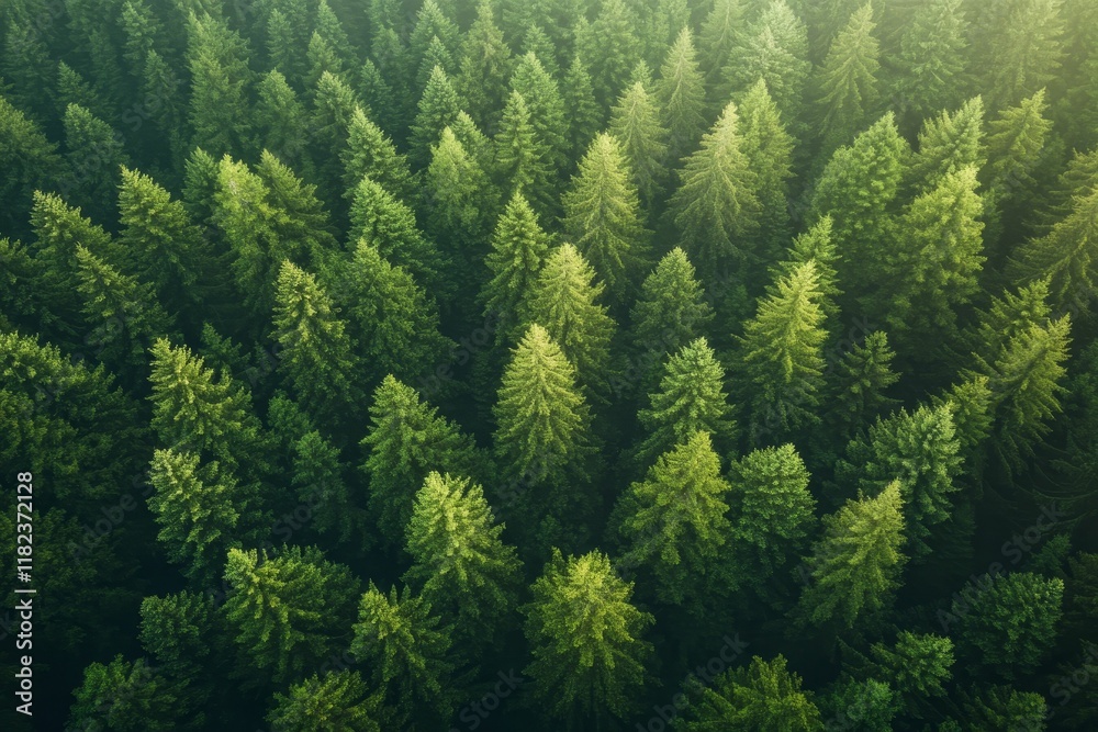 Aerial view lush green coniferous forest. Aerial view lush green coniferous forest.