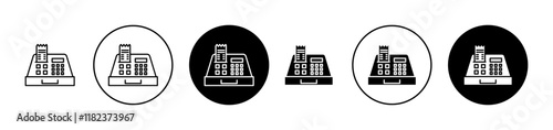 Cash register icons in black and blue set