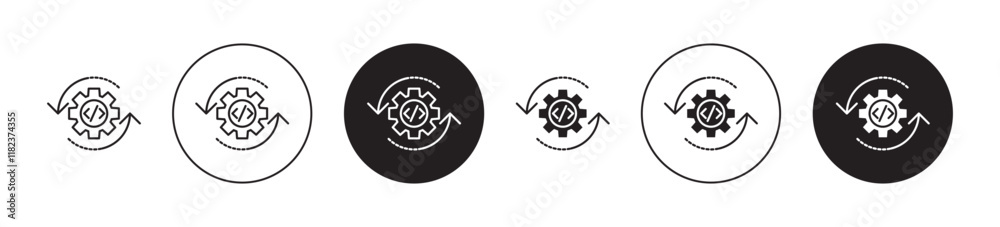 Code optimization icons set in black filled and outlined style Code optimization icons set in black filled and outlined style