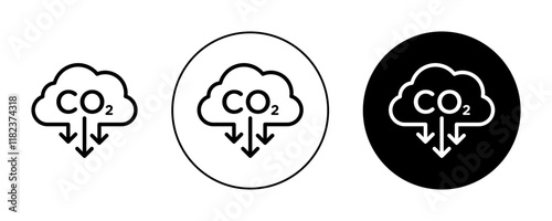 CO2 emissions icons set in black filled and outlined style