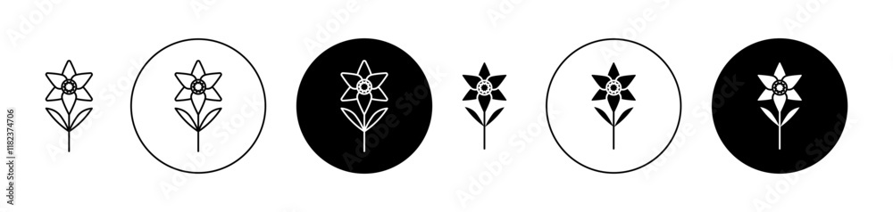 Daffodil icons set in black filled and stroke line style Daffodil icons set in black filled and stroke line style