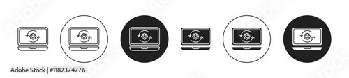 Data processing icons set in black filled and outlined style