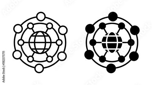 Global network icons set in black filled and outlined style