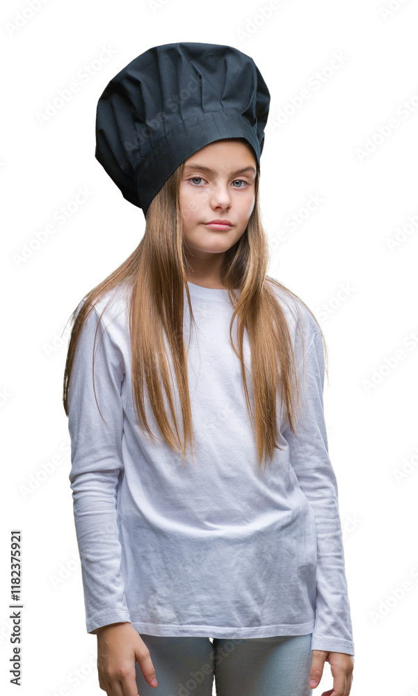 Young beautiful girl wearing chef hat uniform over isolated background with serious expression on face. Simple and natural looking at the camera. Young beautiful girl wearing chef hat uniform over isolated background with serious expression on face. Simple and natural looking at the camera.