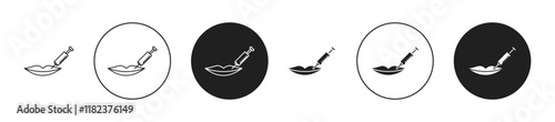 Hyaluronic acid lips injection icons set in black filled and outlined style