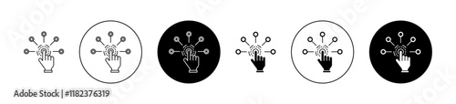 Interactivity icons set in black filled and outlined style