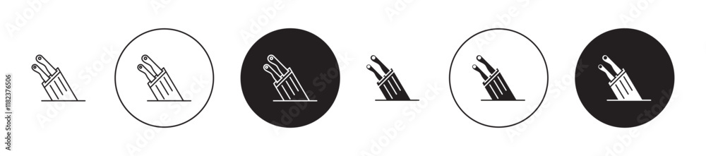 Kitchen knife block icons set in black filled and outlined style Kitchen knife block icons set in black filled and outlined style