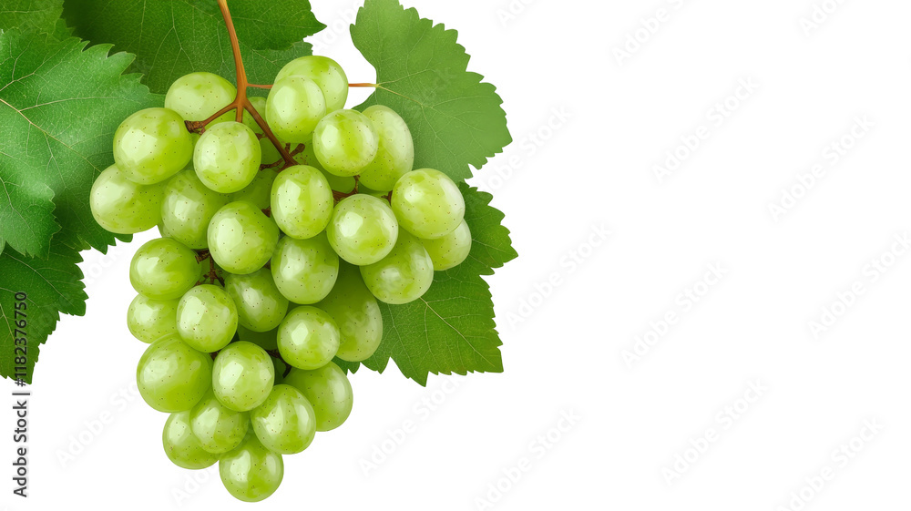 Obraz premium Green Grapes Isolated on White Background - Fresh, juicy green grapes, symbolizing health, abundance, nature's bounty, sweetness, and refreshment.