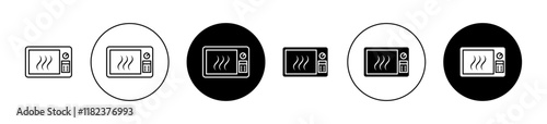 Microwave oven icons set in black filled and outlined style