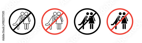 No hugs no kiss icons set in black filled and outlined style