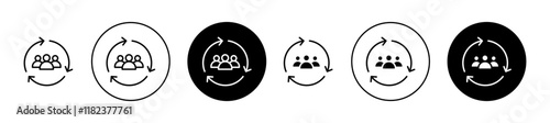 Personnel change icons set in black filled and outlined style