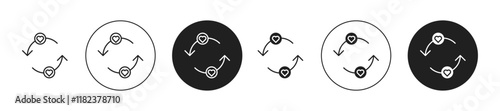 Sharing love icons set in black filled and outlined style