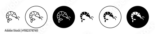Shrimp icons set in black filled and stroke line style
