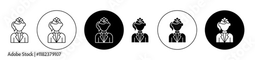 Stewardess icons set in black filled and outlined style